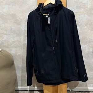 Men's Black Hooded Raincoat Jacket with Zip Pockets